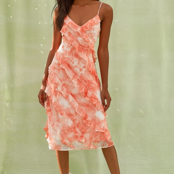 Lulu's Coral and White Midi Dress - Picture 1 of 4